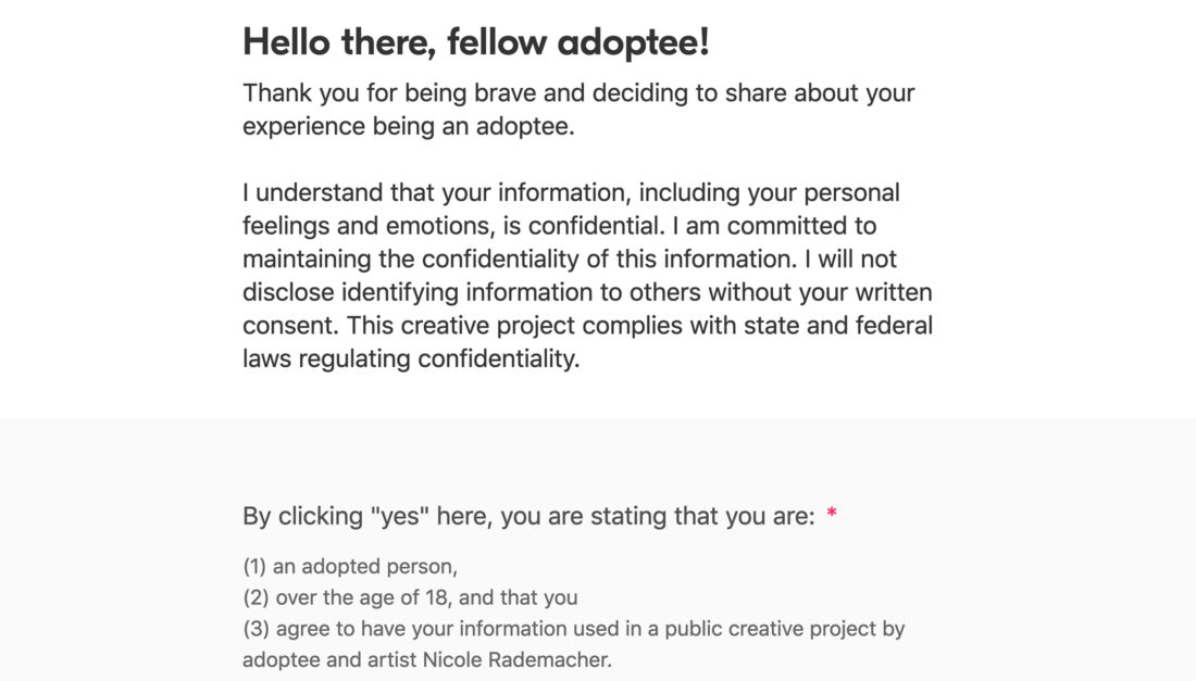 Being Adopted, a project by artist and adoptee Nicole Rademacher